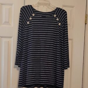 J. Jill Wearever Navy and White Striped Top 3/4 Sleeves